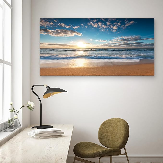 YYYYHPP YP1998 Beach Pictures Wall Art Beach Sunrise Over The Tropical Sea Pictures Print on Canvas Beach Wall Decor Beach Paintings for Home Decor Stretched and Framed Easy to Hang