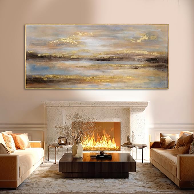 Large Framed Art Abstract Wall Art for Living Room Gold Pictures Wall Decor for Office 39"x 86" Neutral Canvas Artwork for Dining Room Modern Home Decorations
