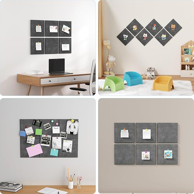 Large Cork Boards for Walls – 36" x 24" Self Adhesive Felt Wall Tiles, Ideal for Office Black Bulletin Board, Easy to Install Pin Board Photo Board