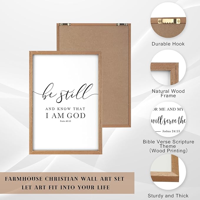 Faccito 8 Set Christian Wall Art Large Wooden Framed Farmhouse Bible Verses Home Decor Neutral Prayer Room Decor Minimalist Christian Scripture Wall Art for Home Office Living Room Bedroom Church