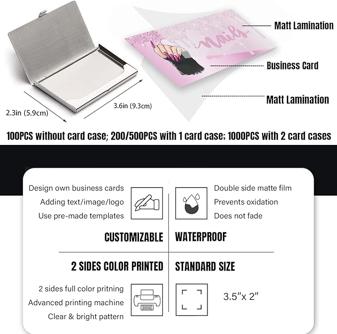 Business Cards Customize with Nail Artist Templates, Custom Business Cards Personalized with Your Logo, 3.5"X 2" 300gsm Matte Paper for Small Business