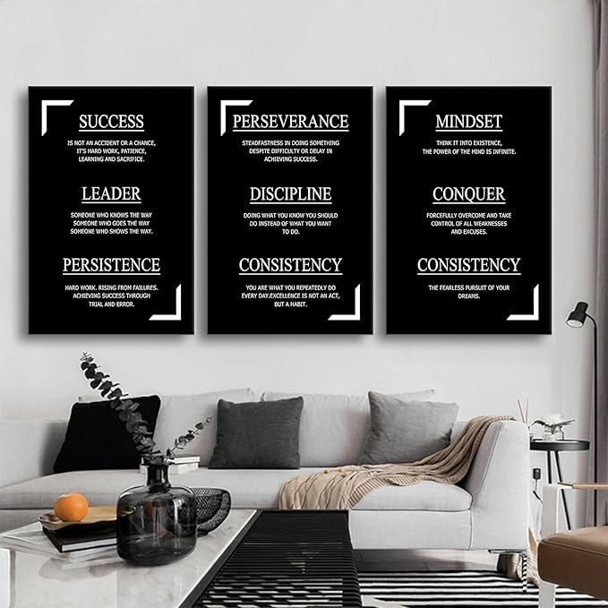 3 Pieces Motivational Success Quotes Inspirational Canvas Wall Art Picture Painting Hustle Believe Strength Poster Print for Living Room Office Gym Wall Decor Stretched and Framed [72''Wx36''H]