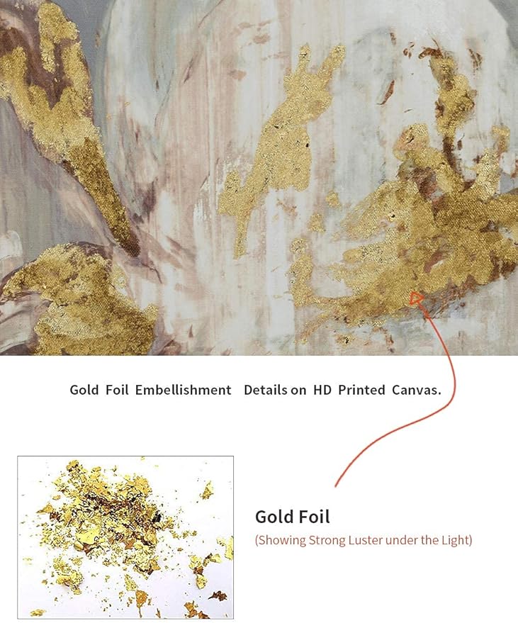 Goldfoilart Floral Wall Art Gold Pictures White Flower Canvas with Gold Foil Embellishment Paintings Textured Poster Framed Artwork for Living Room Bedroom Office Decorations 24" x 24"