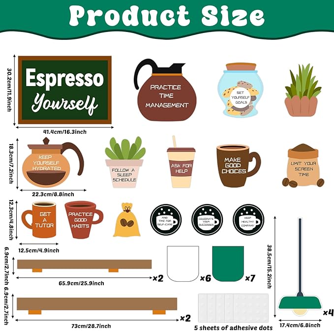 Coffee Bulletin Board Set Mental Health Classroom Bulletin Board Decorations Coffee Shop Motivational Cutouts Classroom Decorations for Back to School Office Home Chalkboard Decor Wall Door