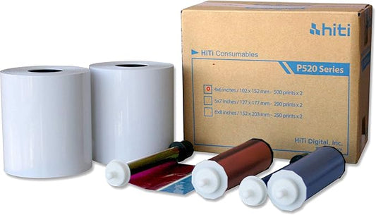 HiTi 4x6" Media for Photo Printer P520 & P520L, 500 Sheets to a Roll, 2 Rolls in a Box, 152x102mm