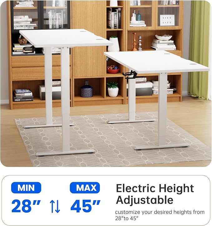 PayLessHere Electric Standing Desk 55x24 Inch Height Adjustable Desk Large Space Office Computer Desk with Headphone Holder 2 Memory Function for Home Office,White