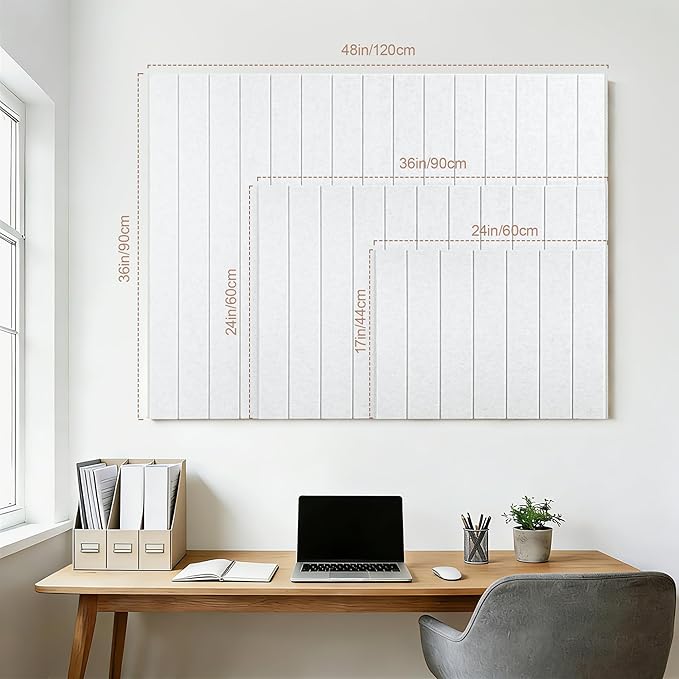 Bulletin Board, 24 x 18 inches Felt Board Decorative Pin Board, 4' x 3' Cork Board Alternative for Wall, Foldable Photo Board with 20 Pushpins - White Stripes