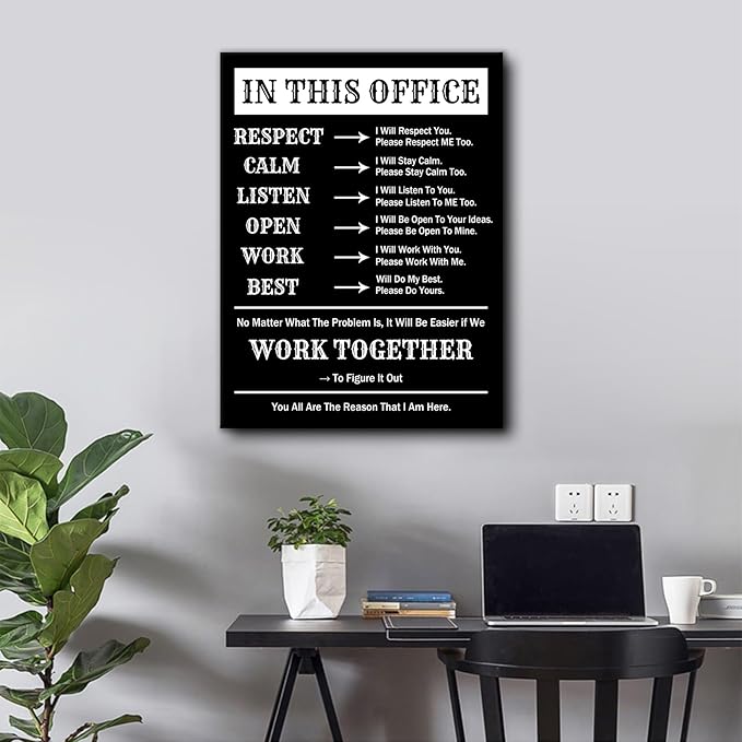 Motivational Poster Wall Decor In This Office Inspirational Quote Canvas Painting Prints Artwork Positive Affirmation Picture for Office Hallway Gym Workplace Stretched and Framed [18''Wx24''H]