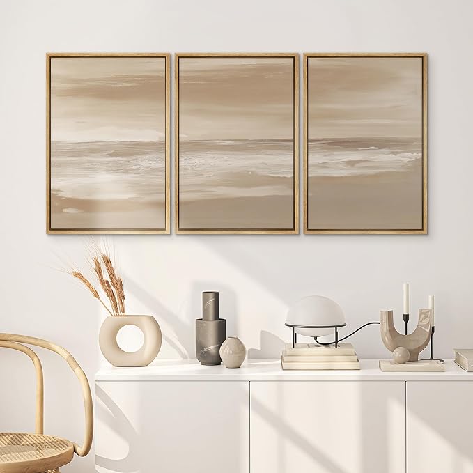 SIGNWIN Framed Canvas Print Wall Art Set Serene Sand & Sea Illustrations Decorative Relax/Calm Zen for Living Room, Bedroom, Office - 16"x24"x3 NATURAL