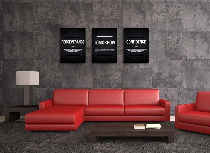 Modern Art Inspirational Giclee Canvas Wall Art Combination PERSEVERANCE TOMORROW CONFIDENCE Art Print Office Teamwork Home Classroom Wall Decor Set of 3 Framed Ready to Hang-60¡±Wx28¡±H
