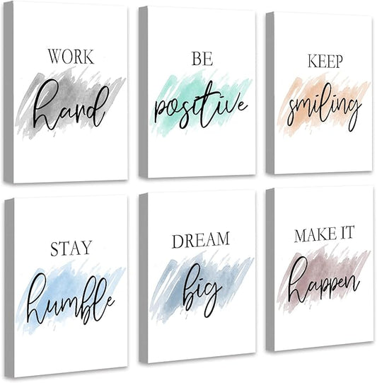 Drsoum Motivational Wall Decor Inspirational Office Wall Art Quotes 12” x16” Framed Wall Art for Living Room Encouraging Canvas Posters for Office Bedroom Sayings - Set of 6 PCS Framed