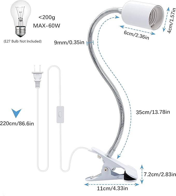 Clip Desk Lamp Socket,2 Pack Flexible Desk Light Socket,Gooseneck Clip on Lights,Flexible Lamp with Clamp,Adjustable Light Stand Clamp Lamp,Night Light,Reading Book Lights