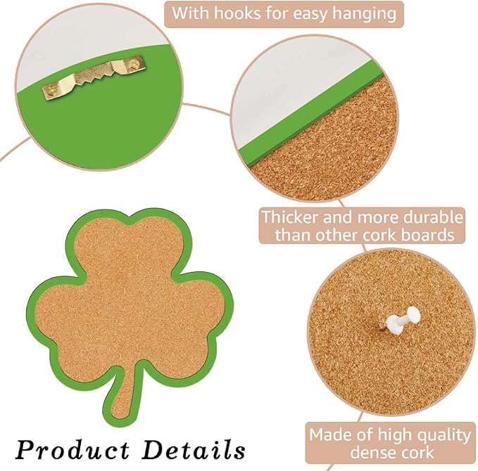CRASPIRE Clover Pin Cork Board Framed Bulletin Display Badge Wooden Decorative Corkboard 9.84 x 10.43in Wall Mounted Memory Memo Brooch Lapel Holder Storage for Home School Classroom St. Patrick's Day