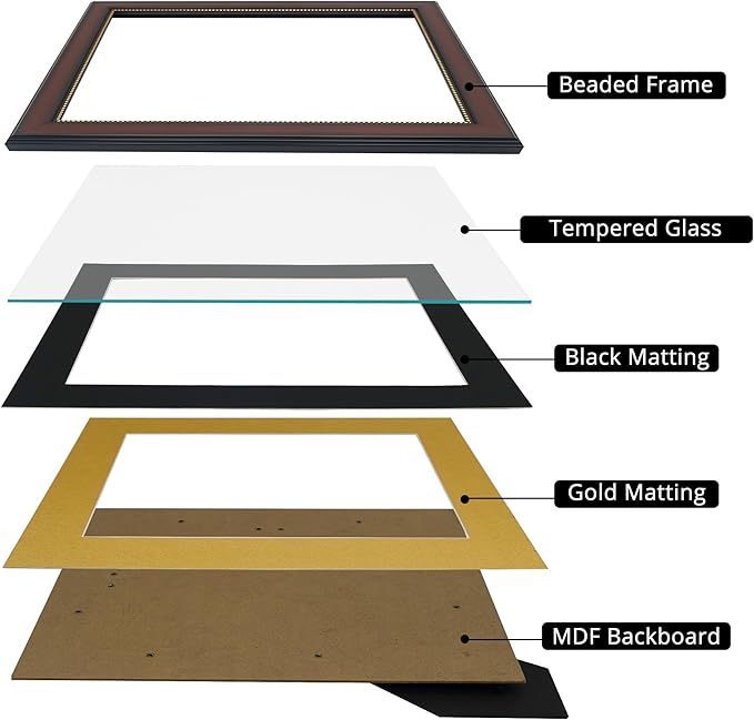 GraduationMall 7x9 Diploma Frame with Black over Gold Mat or Display 10x12 Document without Mat, Tempered Glass, Mahogany with Gold Beads
