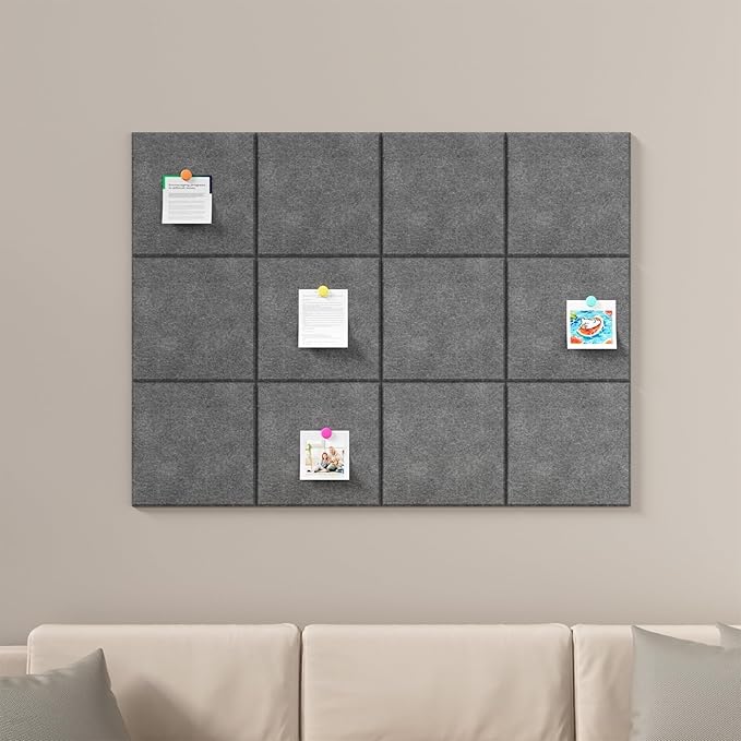 Large Cork Boards for Walls – 48" x 36" Self Adhesive Felt Wall Tiles, Ideal for Office Wall Organizing Bulletin Board, Easy to Install Cork Boards Felt Board