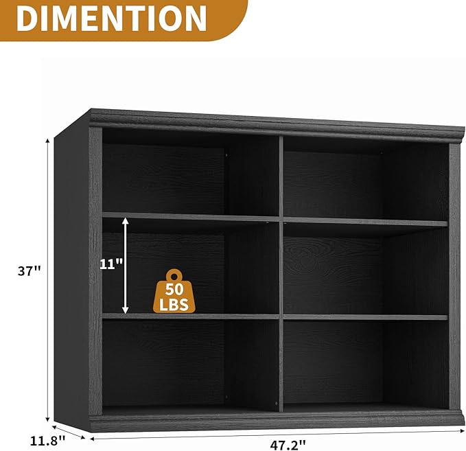 Rresyet 47.2" Wide Bookcase, 3-Tier Bookshelf Open Storage, 37" Tall Floor Standing Indoor Furniture, Book Cases for Home School Library Office Bedroom, Black