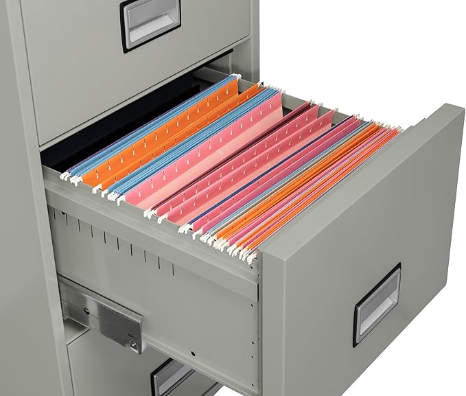 31 inch 4-Drawer Vertical Fireproof File Cabinet – Legal and Letter Size Filing – Key Lock – Water Resistant Seal – Fire and Impact Rated – Light Gray Finish – Model LGL4W31LG