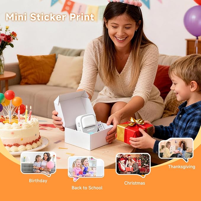 HPRT Sticker Printer, S1 Mini Portable Thermal Mini Inkless Label Printer with bluetooth Stable Connection & Clear Printing for Notes, Journal, Home, Office, Kids, DIY Free App with Multiple Templates