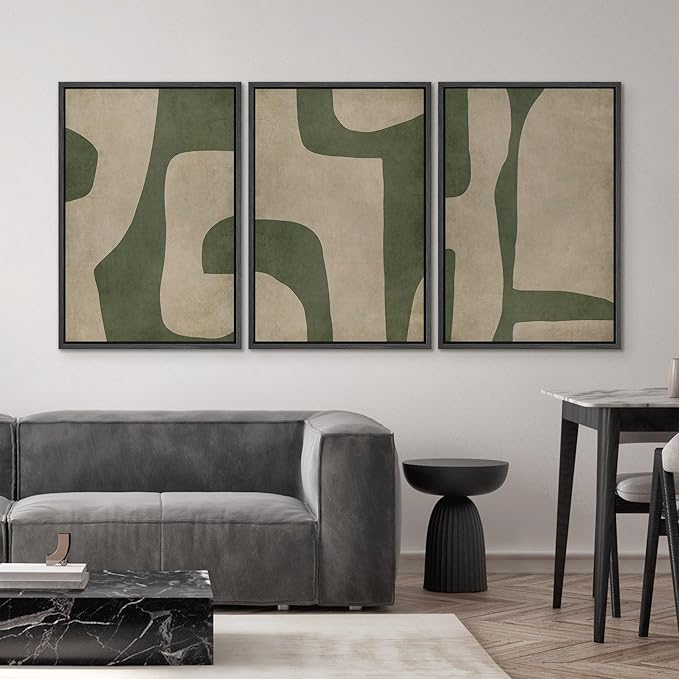 SIGNWIN Framed Canvas Print Wall Art Set Abstract Geometric Green and Beige Tones Illustrations Modern Art Decorative Boho Relax/Zen Nordic for Living Room, Bedroom, Office - 16"x24"x3 Black