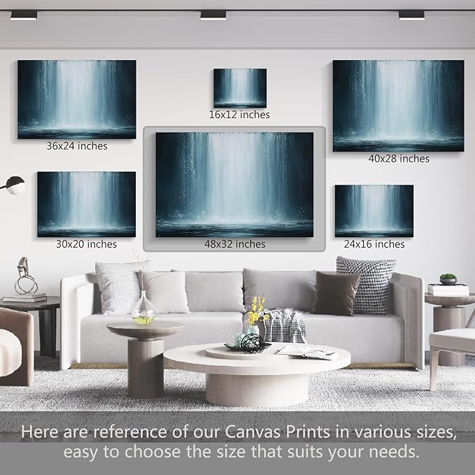 gaosoul Modern Abstract Canvas Wall Art Blue Fantasy Falls Paintings Stylish Framed Minimalism Artwork Prints for Living Room Bedroom Office Decor 48x32in