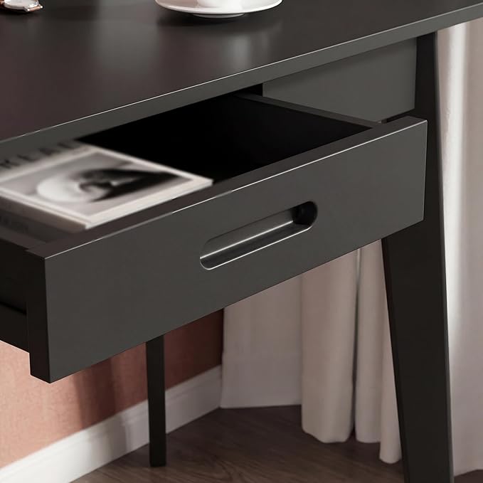 47 Inch Compact Computer Gaming Desk, Black Study Work Office Desk with 2 Storage Drawers, Rectangular Study Reading Table, Simple Computer Writing Table for Home Office, Living Room