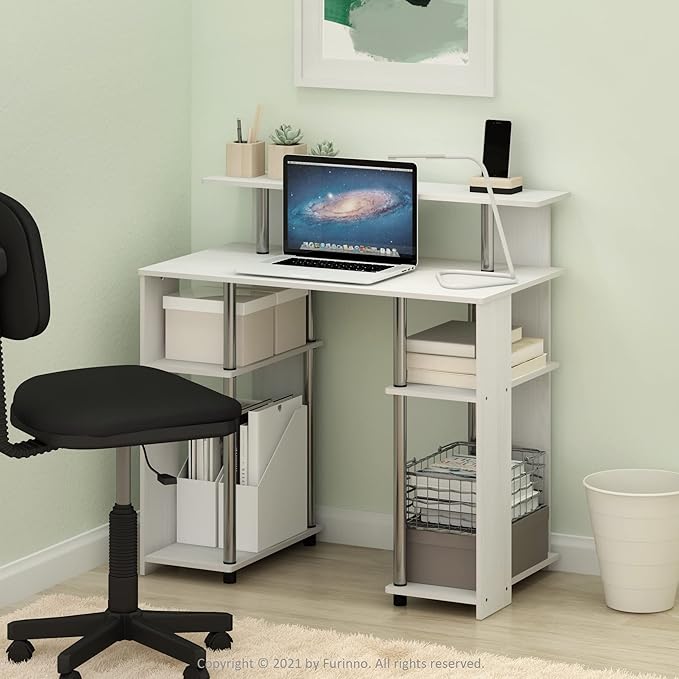 Furinno Jaya Simple Design Computer Writing Desk, White Oak/Stainless Steel