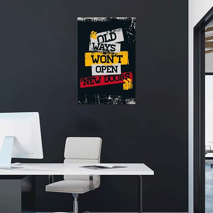 Retro Large Office Canvas Artwork HD Print Painting Pictures Color Font Old Ways Won't Open New Doors Print Poster Wall Art Wooden Gallery Wrapped Framed Home Classroom Study Room Decor-24 Wx36 H