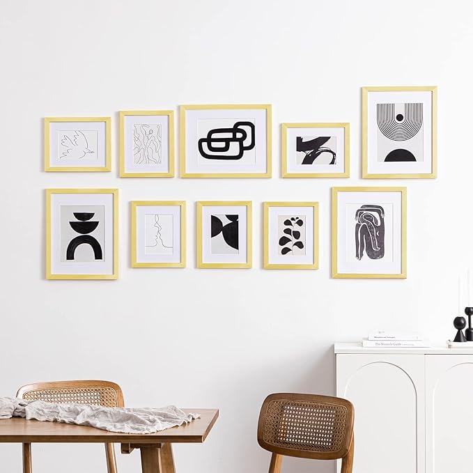 eletecpro 8x10 Picture Frames Set of 10, Picture Frame Collage Wall Decor Display 5x7 Photo with Mat or 8x10 without Mat, Home Decor Gallery Frame for Table Top or Wall Mounting, Gold