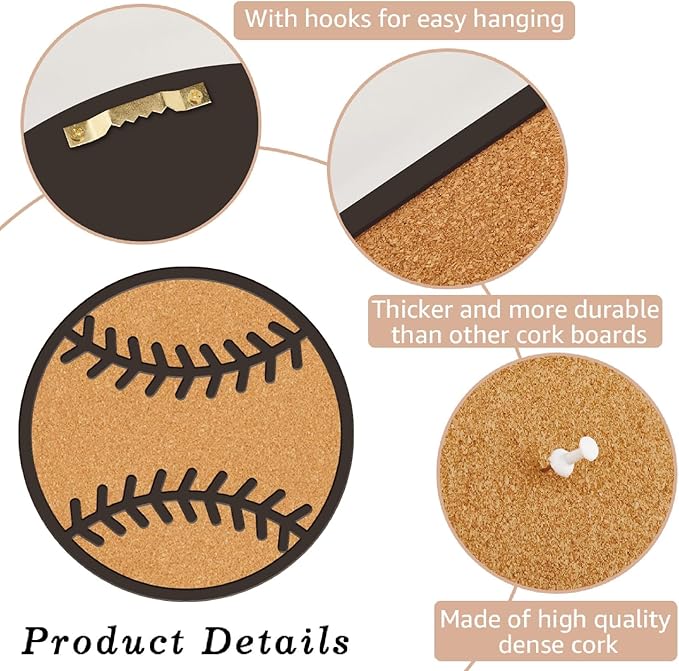 CRASPIRE Pin Cork Board Baseball Framed Bulletin Display Badge Sport 9.8x9.8 Wood Purple Decorative Corkboard Wall Mounted Memory Brooch Lapel Holder Storage for Home Office School Classroom Party
