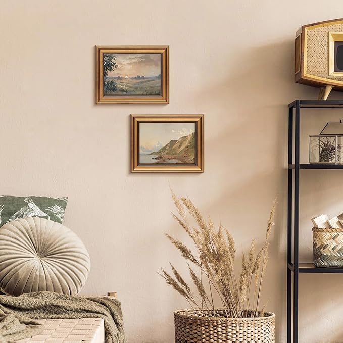 Gold Framed Wall Art Vintage Canvas Wall Art Coastal Landscape Natural Aesthetic Artwork Prints Picture for Living Room Bedroom Farmhouse Bathroom Office Decor, 8x10