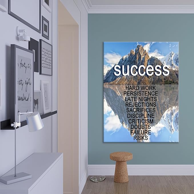 Snow Mountain Success Motivational Canvas Wall Art Large Inspirational Poster Print Positive Quotes Picture Painting Wall Decor Artwork for Living Room Office Gym School Ready to Hang [30''Wx 40''H]