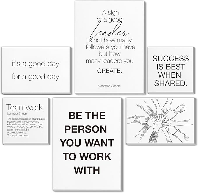 Teamwork Wall Art for Office Motivational Team Office Artwork for Wall Decor Inspirational Modern Posters Set of 6 Framed Leadership Canvas, Team Gifts