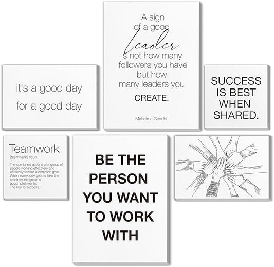 Teamwork Wall Art for Office Motivational Team Office Artwork for Wall Decor Inspirational Modern Posters Set of 6 Framed Leadership Canvas, Team Gifts