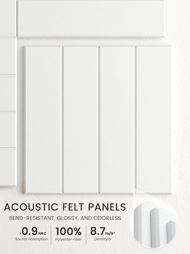 Bumusty Large Cork Board Alternative-48 x 36" Felt Bulletin Board Tiles, with 30 Pushpins, 70 Adhesive Tabs, 12-Pack Slat Wall Paneling, Cork Boards for Office Push Pin Board Felt Board-Cold White