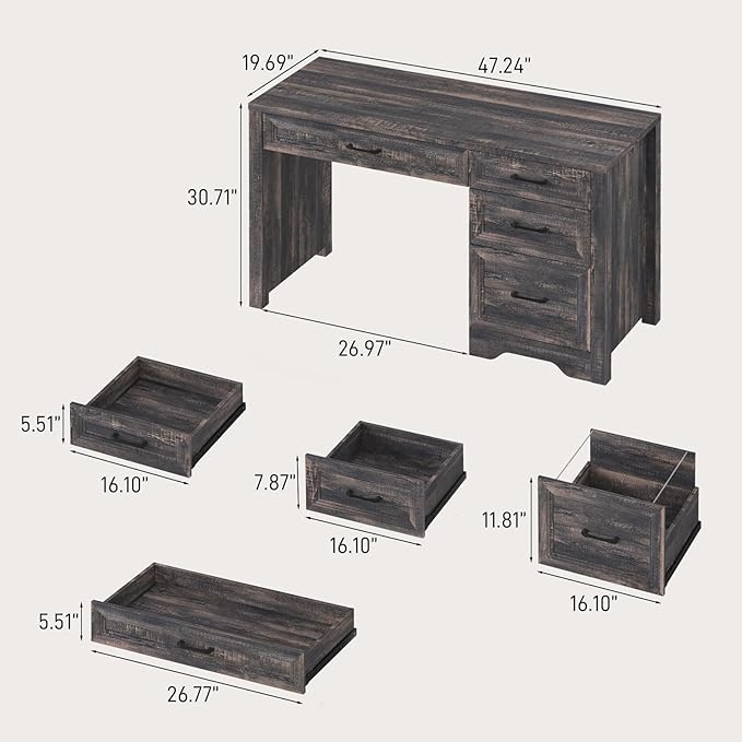 Vabches Farmhouse Executive Desk with Drawers, Home Office Desk with File Drawer, Wood Computer Desk with Ample Storage, Rustic Office Desk with Spacious Tabletop for Work, Dark Oak