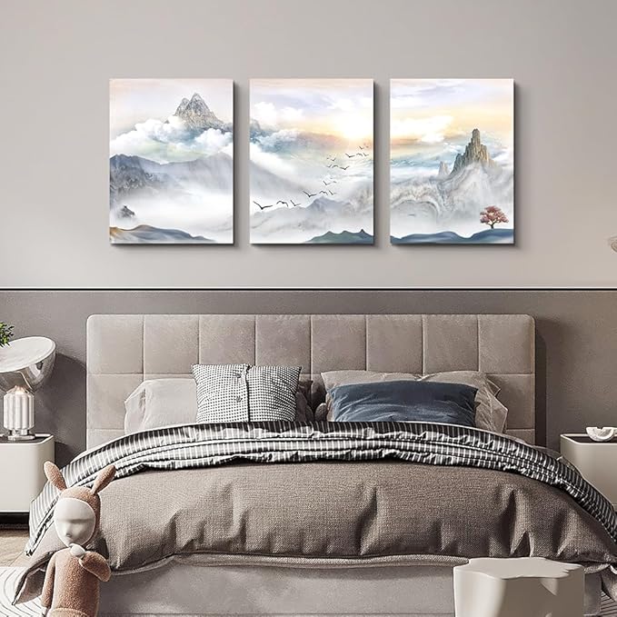 Lapremoly Large size Canvas Wall Art For Living Room Wall Decor For Bedroom Kitchen 3 Piece Abstract Mountain Landscape Painting Artwork Framed Canvas Prints Modern Office Pictures Home Walls Decor