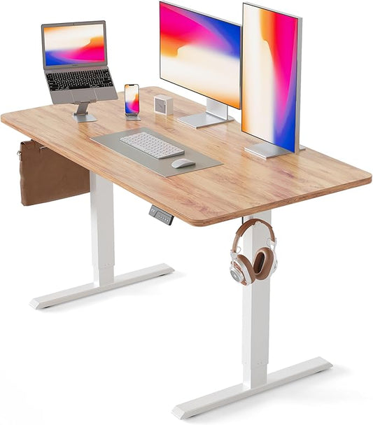 CubiCubi 55 x 28 Large Standing Desk, Height Adjustable Electric Computer Desk, 28" Deep Desktop, Sit Stand up Home Office Workstations with 4 Preset Heights, Light Rustic