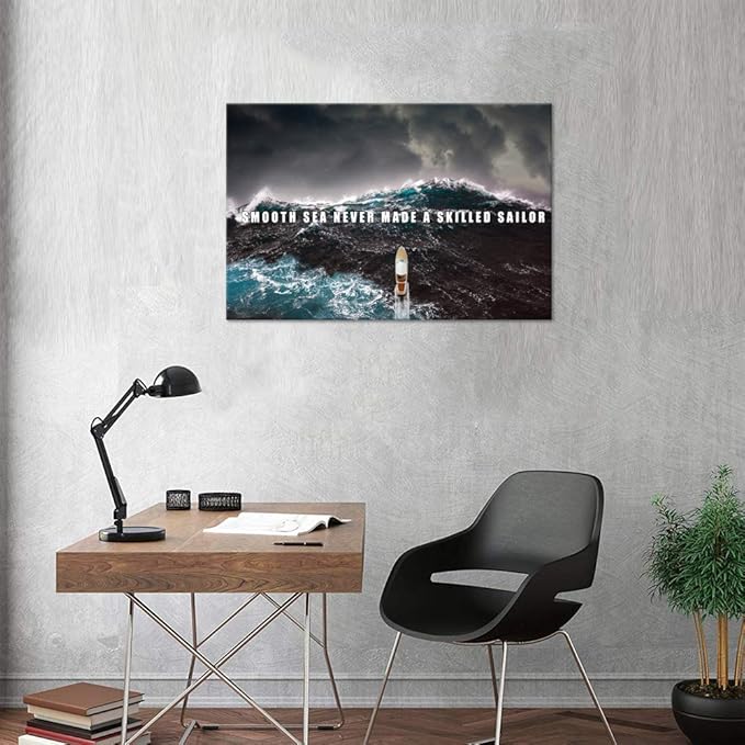 Inspirational Posters Motivational Canvas Wall Art Modern Inspiring Quotes Pictures Positive Smooth Seas Paintings Prints Artwork Home Decorations for Office Bedroom Framed (24”Hx36”W)