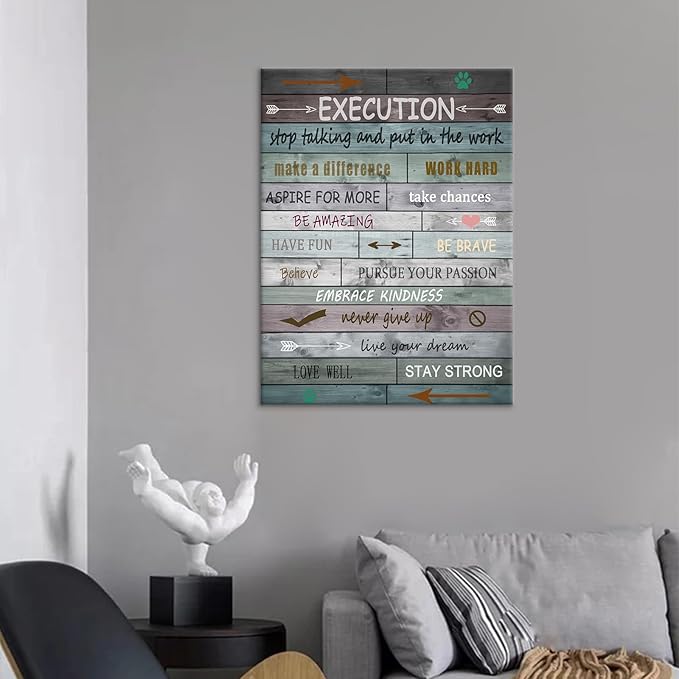 Motivational Poster Wall Art Execution Inspirational Entrepreneur Quotes Print on Canvas Picture Painting Wall Decor Artwork for Bedroom Office Gym Classroom Stretched and Framed [18" W x 24" H]
