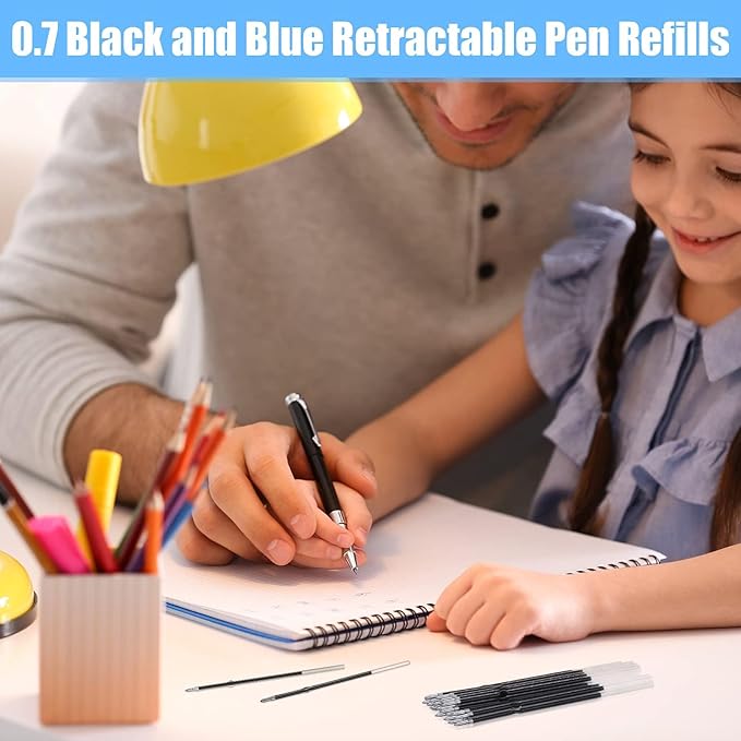 Outus 60 Pieces 0.7 mm Retractable Pen Refills Replacement Ballpoint Pen Refills Black and Blue Ink Pen Refills for Retractable Pen Office School Supplies, 107 mm in Length