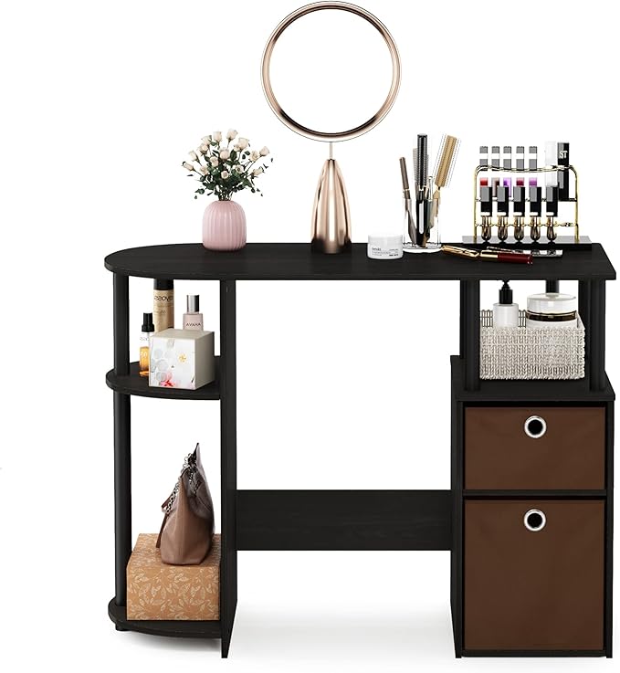 FURINNO Jaya Computer Study Desk with Bin, Brown