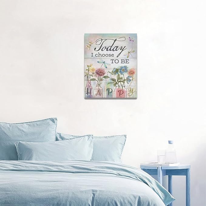 yerretin Floral Bathroom Wall Art Country Flower Dragonfly Pictures Wall Decor Rustic Canvas Print Painting Artwork Home Decorations for Bedroom Living Room Office Framed 16"x20"