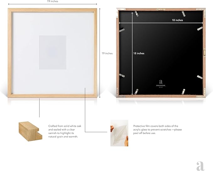 artisane home goods - Gallery Frame 1.0, Picture Frame, 18x18 White Oak, Gallery Wall Frame Set, Large Picture Frame, Oversized Mat (4x4, 4x6, and 5x7)