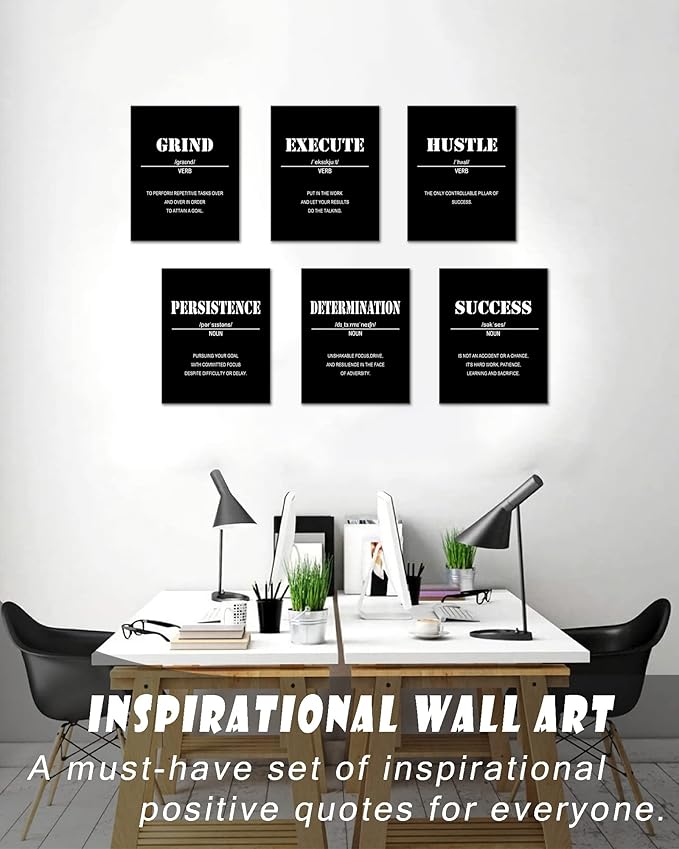 Drsoum Inspirational Office Wall Art - Motivational Quotes for Living Room - Encouraging Canvas Posters for Bedroom - Sayings for Wall Decor - 8” x10” x6 PCS (FRAMED)