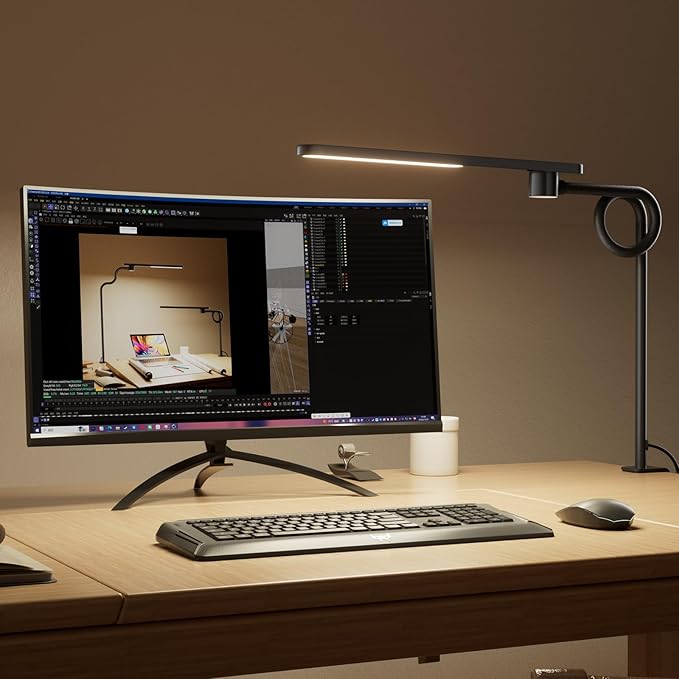 Honeywell HJ2 Sunturalux™ Clamp LED Desk Lamp, CRI≥97 Full-Spectrum Eye-Caring Light, 3 Color Modes & Stepless Dimming, 16" Flexible Gooseneck for Reading, Home Office, Art Creation (Black)