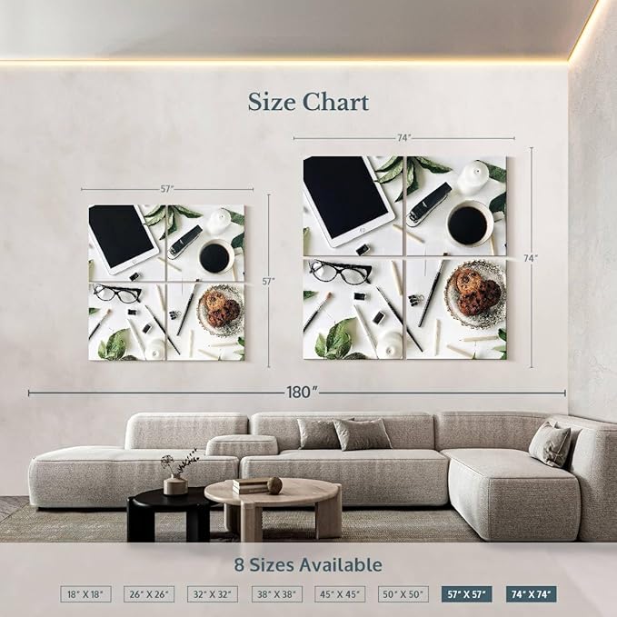 ElephantStock - Workspace Wall Art - Square Multi Panel Canvas - 4 Piece Home Office Wall Decor - Photography Profession Multi Piece Wall Art - Brown And Green Decor - 74" x 74"