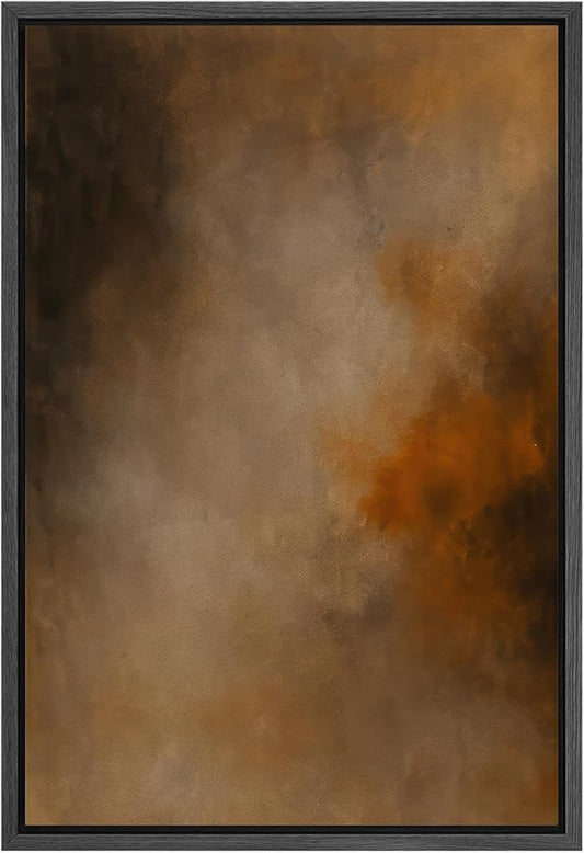 SIGNFORD Framed Canvas Print Wall Art Rustic Brown and Orange Abstract Modern Neutral Illustrations Modern Art Decorative Relax/Calm for Living Room, Bedroom, Office - 16"x24" Black