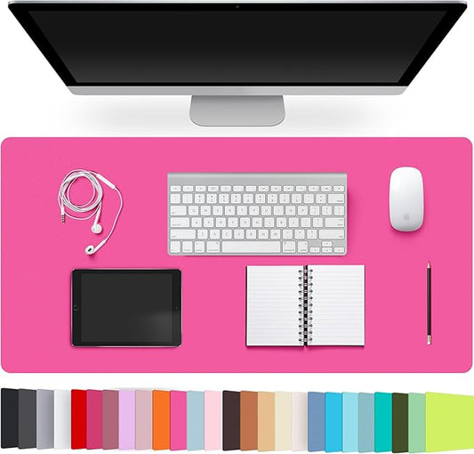 Leather Desk Pad Protector,Non-Slip Desk Pad,on-Slip PU Leather Large Mouse Pad,Easy Clean Desk Protecor Mat,Writing Pad for Office Work/Home/Decor(Rose Red, 23.6" x 13.7")