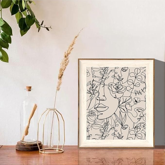 ASTRDECOR Abstract Framed Wall Art, Minimalist Boho Art Prints Women Portrait Line Art Wall Decor, Mid Century Wall Prints, Boho Wall Art Canvas, Neutral Black Beige Bedroom Decor - 10''x12''