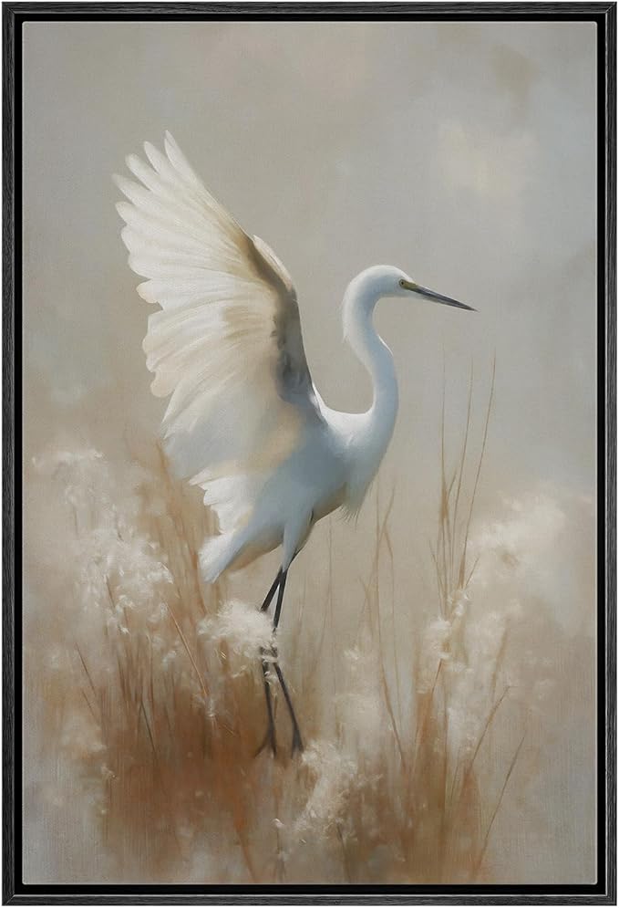 MUDECOR Framed Canvas Print Wall Art Elegant Crane in Flight Illustrations Minimalism Decorative Relax Colorful for Living Room, Bedroom, Office - 24"x36" BLACK